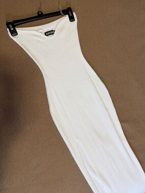 maternity dress knitted Momyknows White Crochet Knit Hollow Out Deep V-neck Lantern Sleeve Bodycon Elegant Going Out Maternity Sweater Maxi Dress White / S